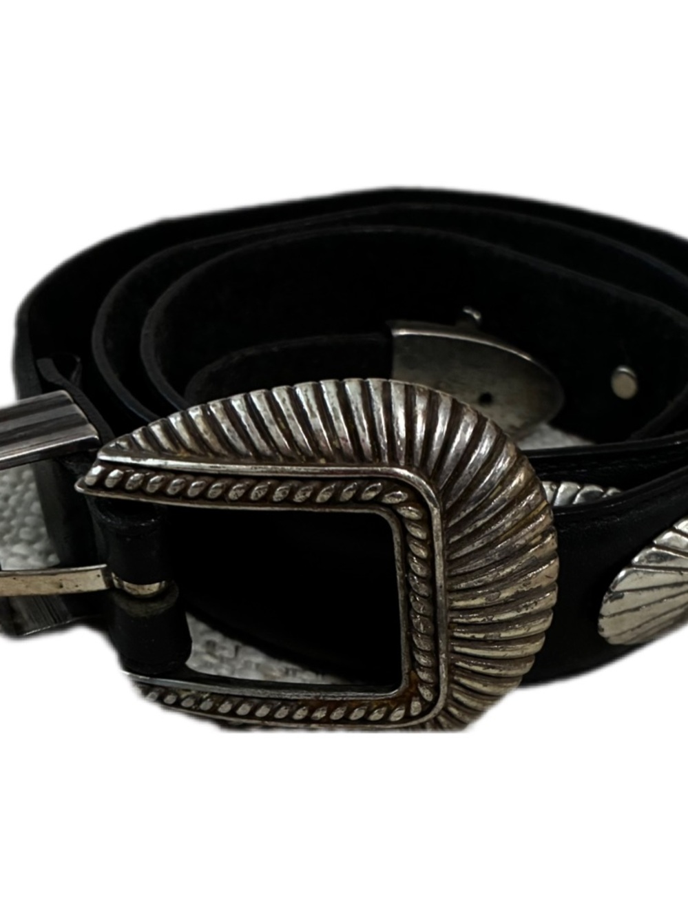 Vintage EUC 1990's Onyx by Brighton Sz 42 2 Tone Black Leather Western Belt